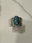 VINTAGE NAVAJO Sterling Silver SPIDERWEB TURQUOISE Cuff Ring Size 11.5 Signed SB