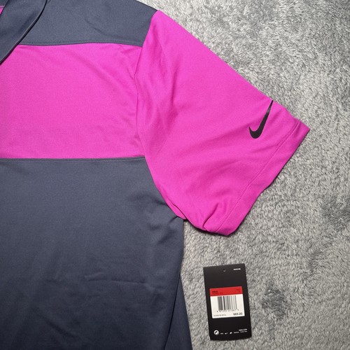 NWT Nike Golf Men’s Dri Fit Short Sleeve Golf Shirt Pink/Grey SZ L Hendricks Gin - Picture 11 of 19