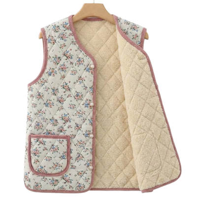New Korean Retro Floral Quilted Vest Grandma Winter Fleece Kimchi