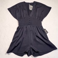 Express Smocked Waist Romper Pockets Short Cap Sleeve Blue Women's Small NWT