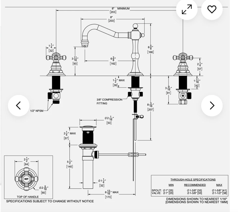 Grifo de lavabo California Faucets P102-8" amplio en cromo pulido ¡Nuevo! Foto 2 de 2