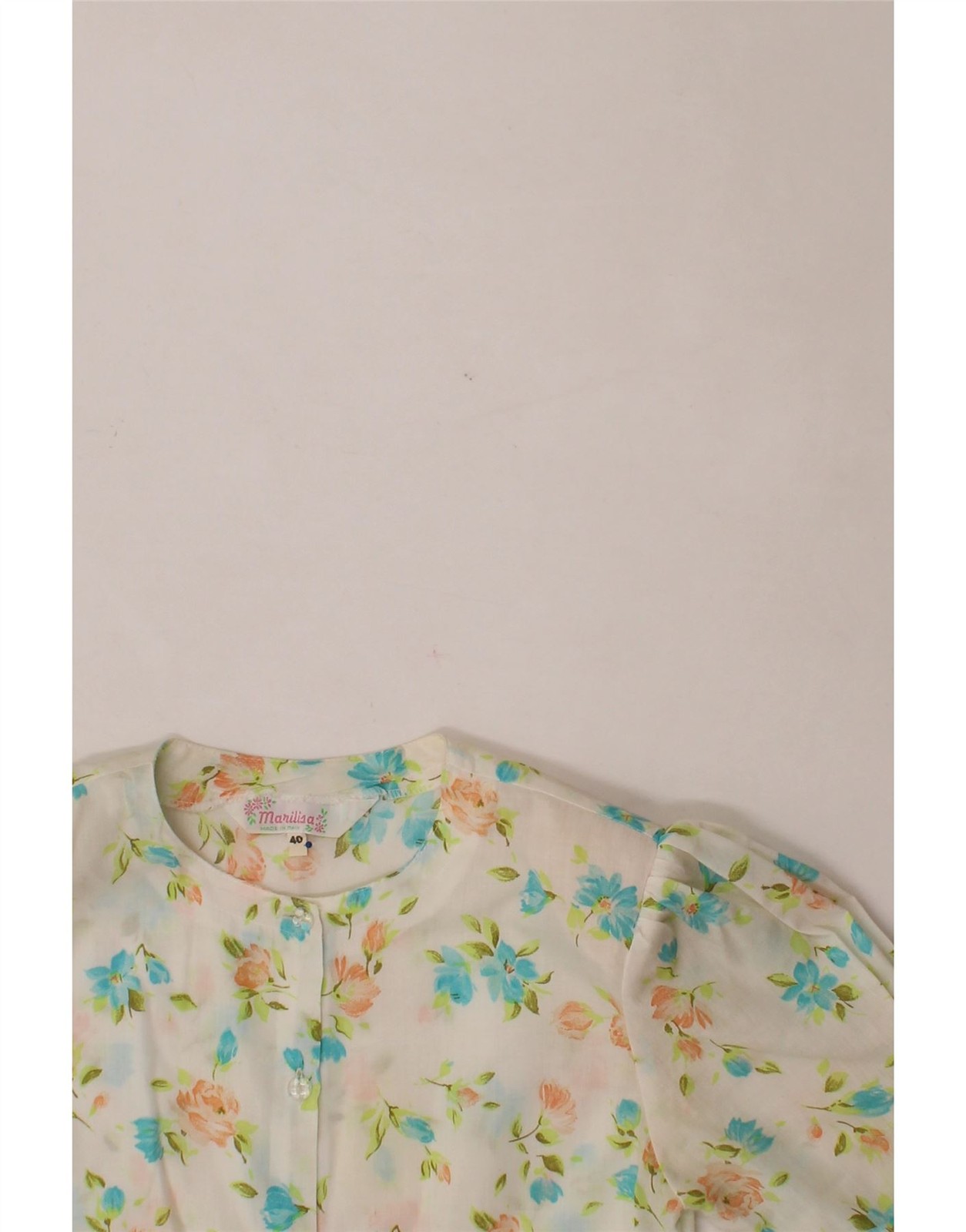 VINTAGE Womens Short Sleeve Shirt Blouse IT 40 Small Off White Floral CB09 thumbnail 3