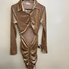 NWT LACAUSA Tan Velvet Cutout Dress Soze Large Style ID4251