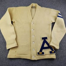Vintage 1940s Wool varsity letterman cardigan sweater Cream Football Tennis SZ S