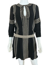Alice + Olivia Jolene Embroidered Keyhole Mini Dress Women's Size 6 Black 