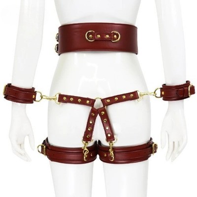 Bondage-Set-Include-Waistband,-Wrist-&-Thigh-Cuffs,-Buckle,-Handcuffs-Leg-Cuff