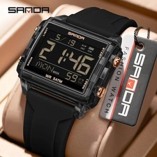 SANDA Digital Watch Men Square Waterproof LED Sport