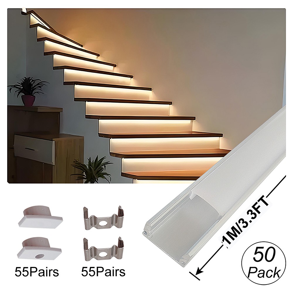 U Shape 6.6FT/2M Led Aluminum Profile 50 Pack With Frosted Cover Easy Install