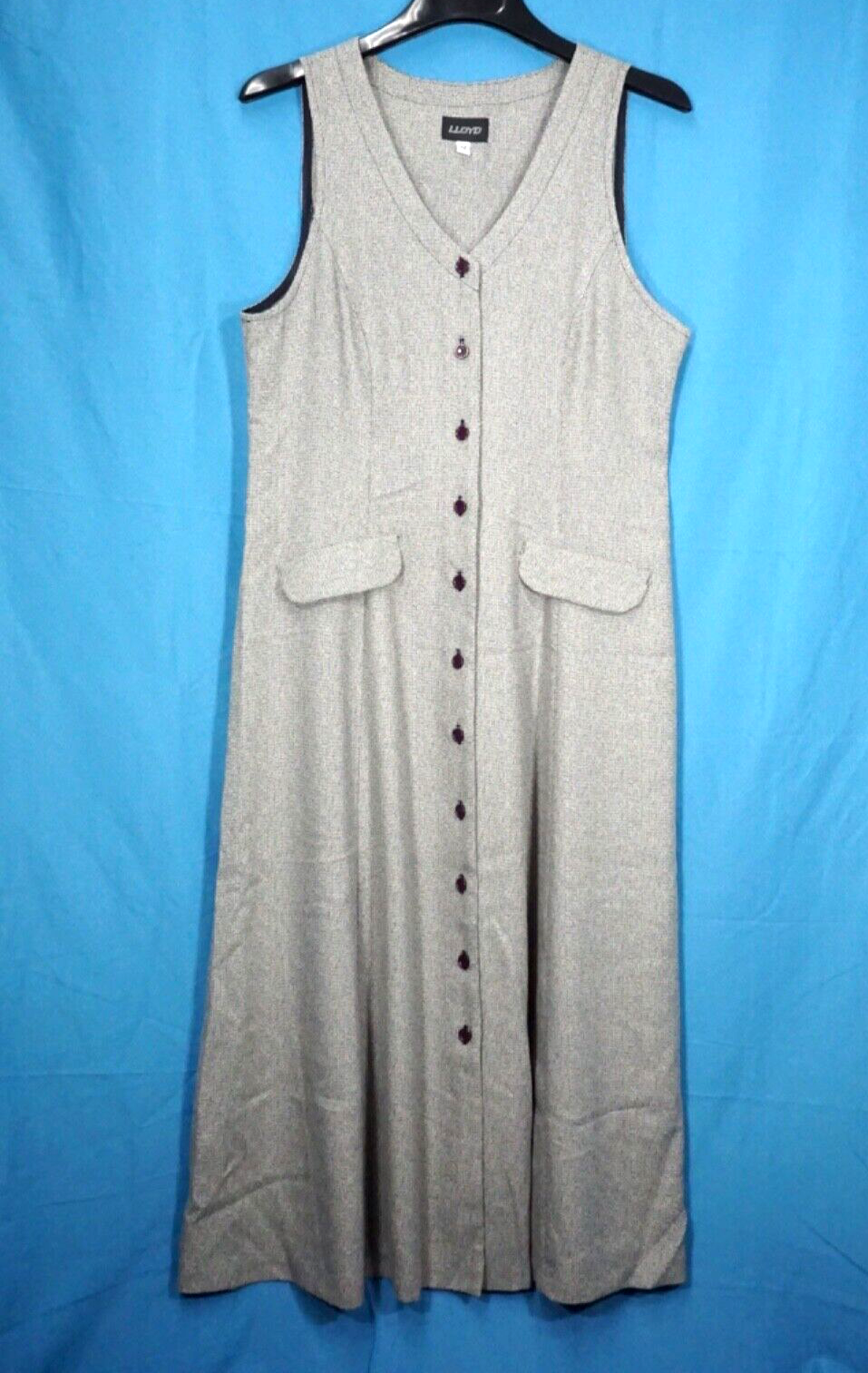 Vintage LLOYD JUMPER DRESS Overall Shift BLACK/GRAY SPECKLE Button-Up w/Tie 12