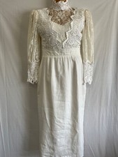 Vintage Victorian Style Wedding Gown Size 6-8 Lace  Linen Jessica McClintock