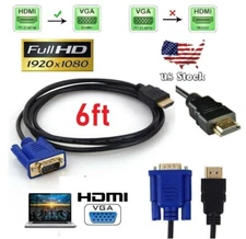 Gold HDMI Male to VGA Male 15 Pin Video Adapter Cable 1080P 6FT For TV DVD US