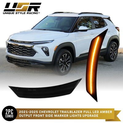 Smoke Front Side Marker Light w/ Amber LED Set L+R For 21-25 Chevy Trailblazer