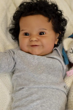 50cm African American Reborn Doll Dark Leather Chocolate Silicone NPK Curly