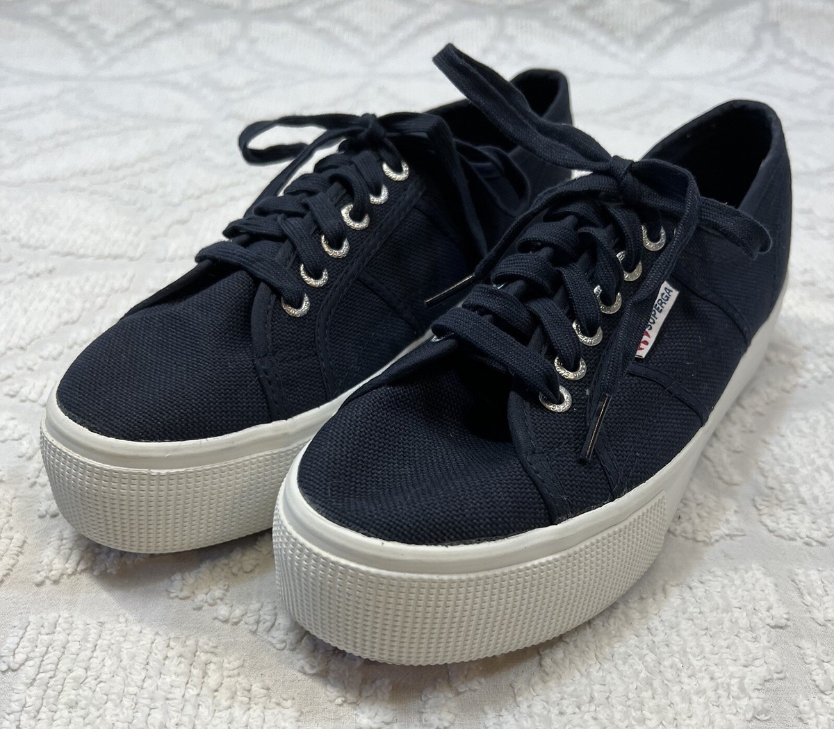 SUPERGA Sneakers Women Sz 10 Platform Navy Blue Canvas Shoes S0001L0