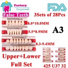 A3 Dental Acrylic Resin False Teeth DIY Denture Upper Lower Full Set 3Sets 28Pcs