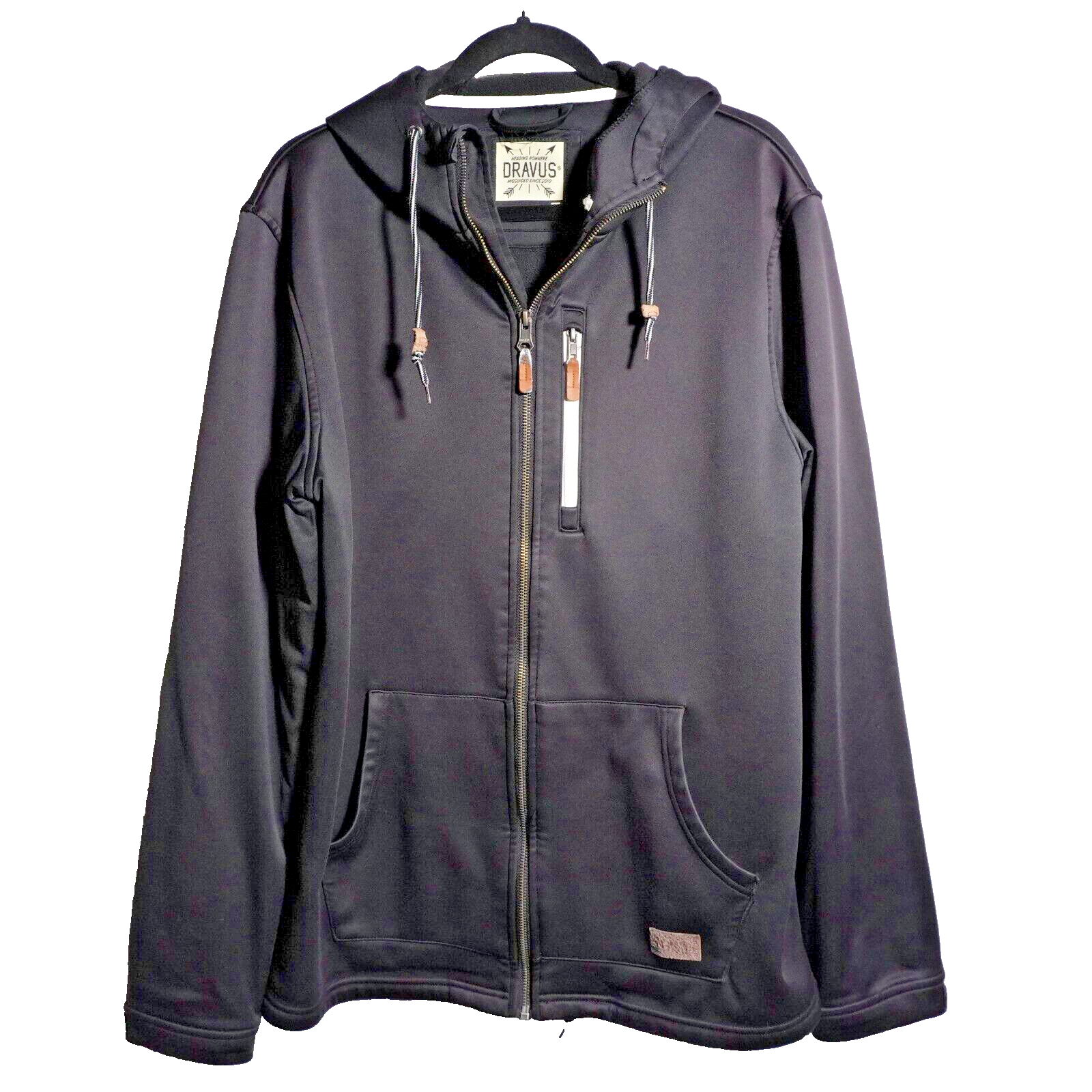 Dravus Black Mens Large Hooded Zip Jacket with Leather Accents