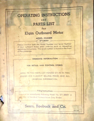 Elgin April 1947 Operating Instructions Outboard Motor Model