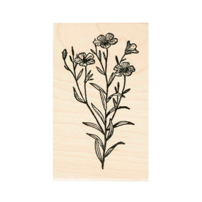 Flax Flowers Beeswax Rubber Stamp Mounted Scenic Landscape Flowering Plant