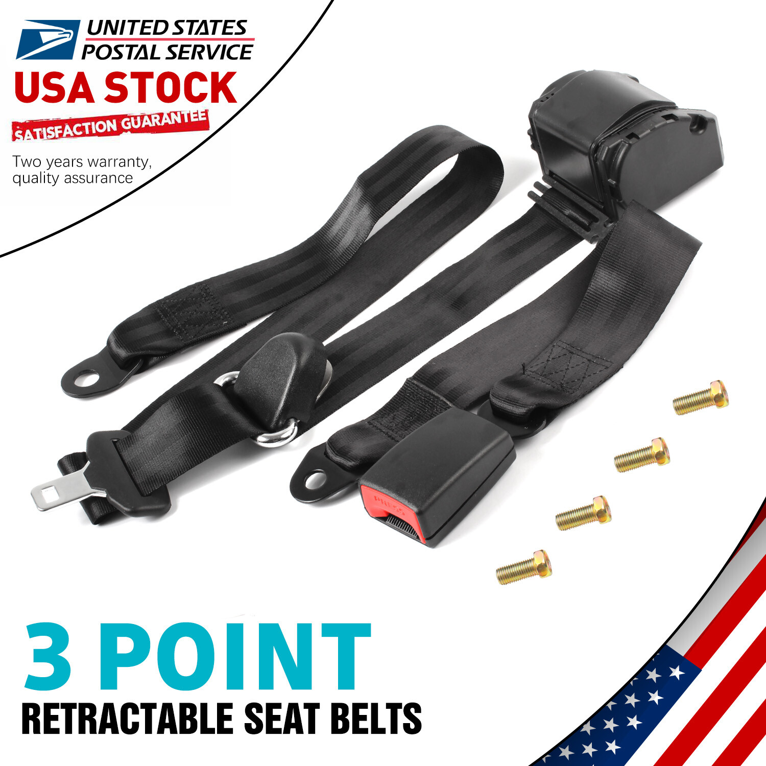 Retractable 3 Point Safety Seat Belt Car Vehicle Adjustable Belt Kit Straps 3.6M