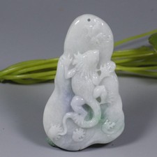 Certified light Green 100 Natural A Jade Jadeite Pendant Gecko lizard ANI 1966