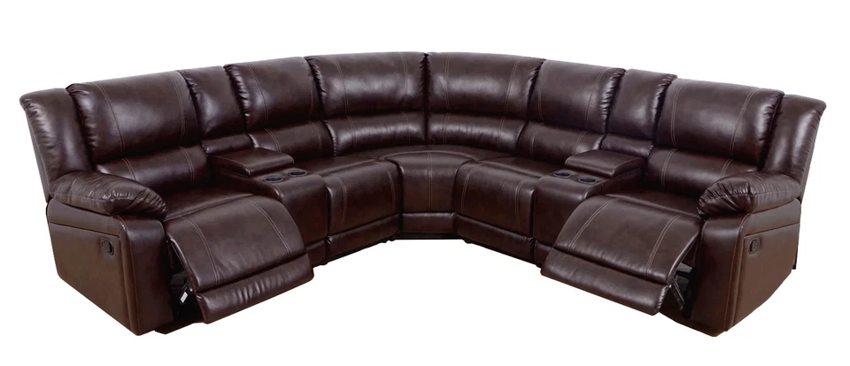 NUEVO Juego seccional de 2 reclinables de cuero marrón/portavasos/juego de almacenamiento de consola Foto 2 de 4