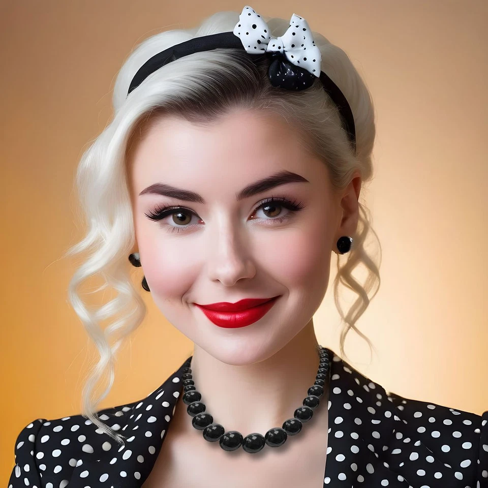 auffällige Perlenkette Acryl rot schwarz weiß große Perlen Halskette Kette 50 cm - Bild 4 von 4