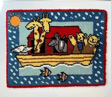 Shillcraft Latch Hook Rug Completed Finished Noah’s Ark Bible Kids Rug 36”x27”