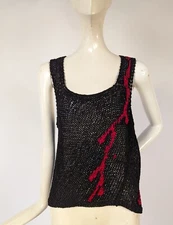 VINTAGE 1970’S HAND MADE RAYON CORD YARN SWEATER W TREE BRANCH DESIGN