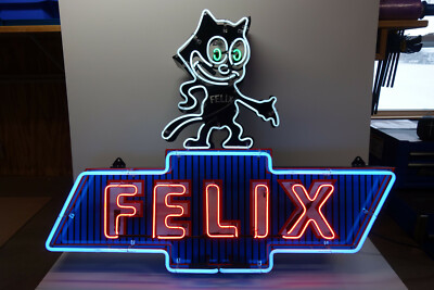 FELIX CHEVROLET DEALERSHIP NEON. CUSTOM Steel Enamel. HUGE 34 7/8'' H BY 47'' W