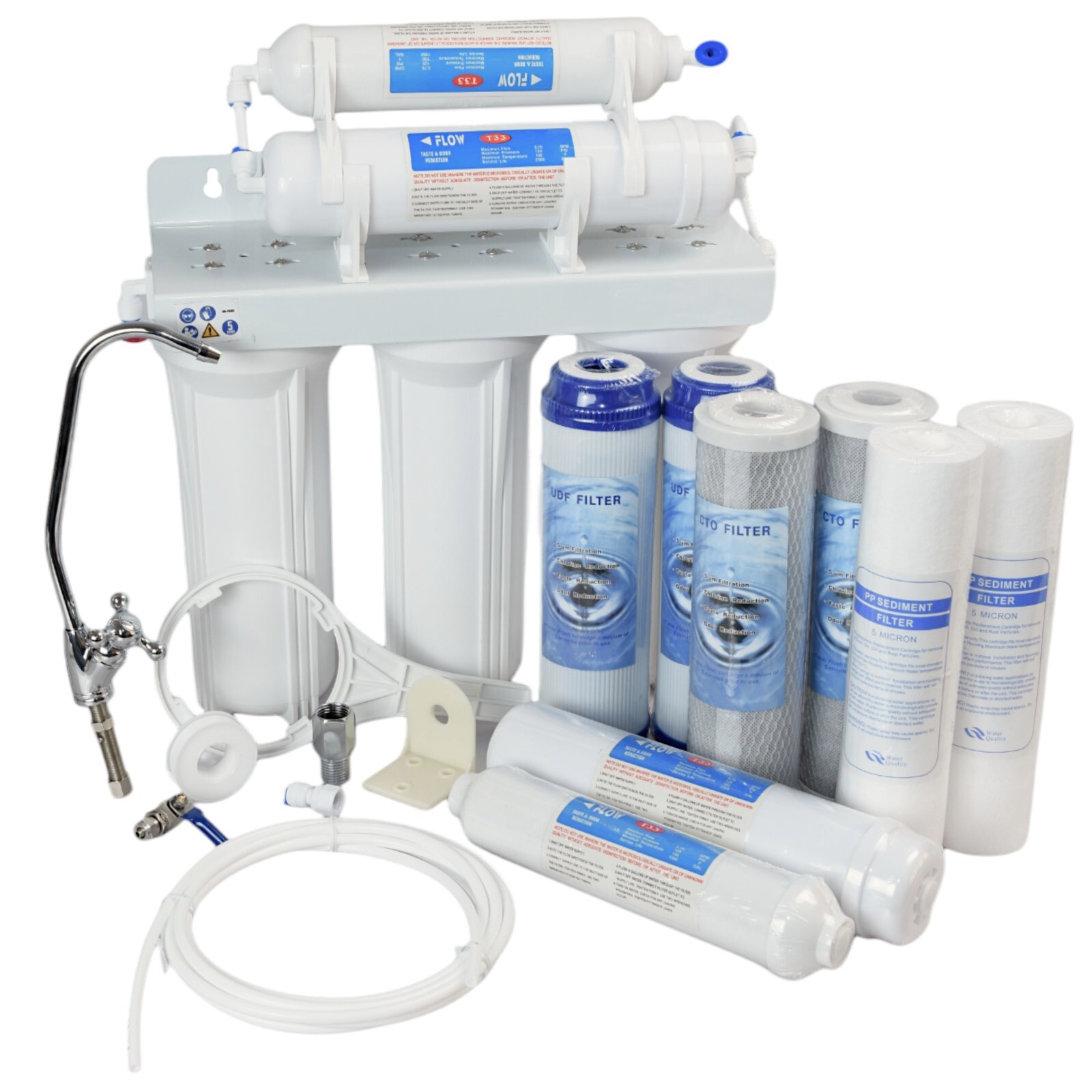 DEPURATORE ACQUA 5 STADI SISTEMA FILTRAZIONE + 2x KIT FILTRI RICAMBIO CARTUCCE