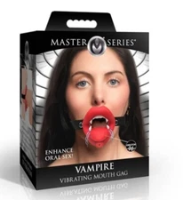 XR Brands Master Series Silicone Vampire Mouth Gag Vibrating, New