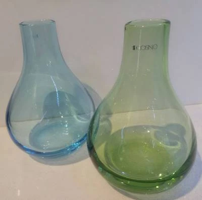 2 X Brand New Gorgeous Krosno Vases Bulb Shaped Blue And