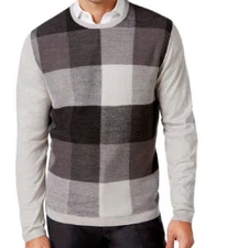 Ryan Seacrest Distinction Mens Plaid-Front Pullover Sweater Cncrete Size 3XL 🔥