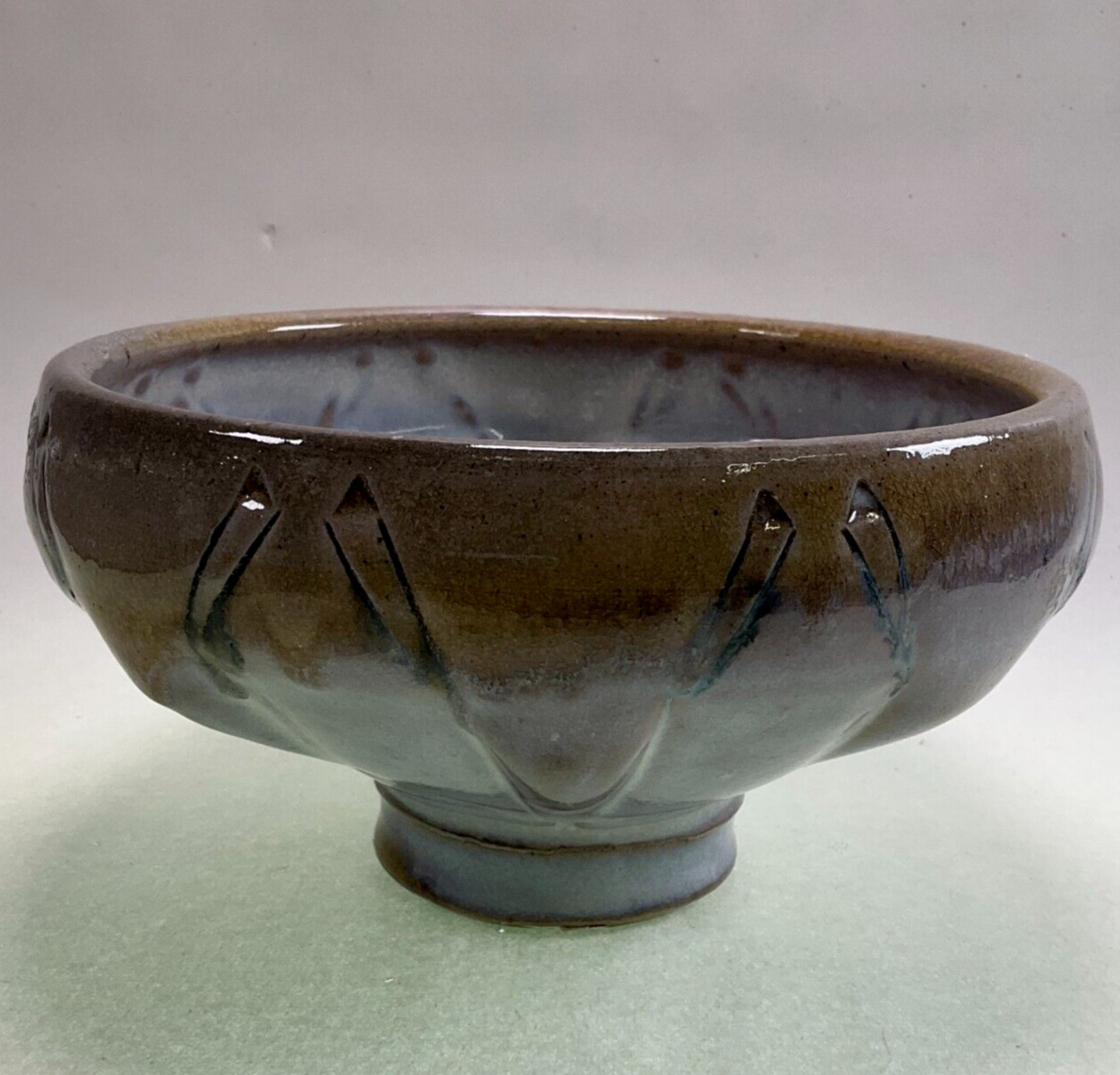 Studio Potter Footed Geometric Design Planter Blue over Earth Tones