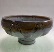 Studio Potter Footed Geometric Design Planter Blue over Earth Tones