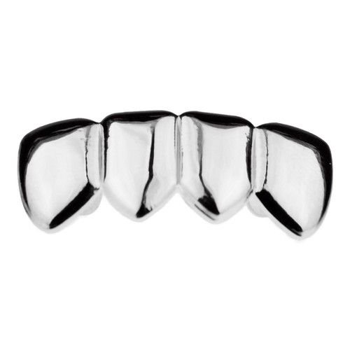 Grillz Cuatro 4 dientes dientes inferiores tono plateado fila inferior lisa hip hop parrilla - Imagen 5 de 6
