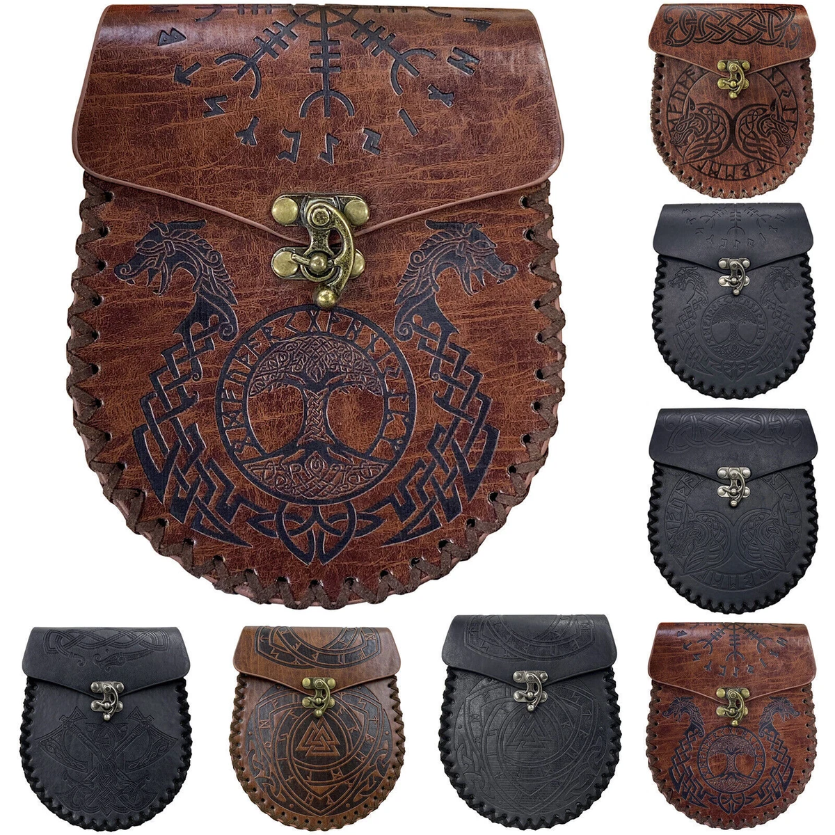 Medieval Vintage Leather Viking Belt Coin Pouch Style Hangable Waist Purse Bag