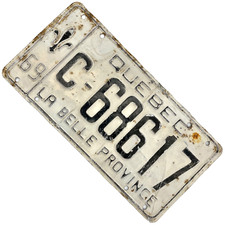 1969 License Plate Quebec 69 Canada C-68617 Restricted Use Vehicle Garage Decor