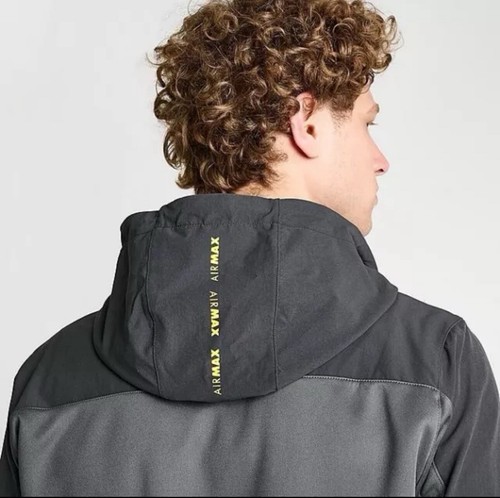 Mens Nike Air Max Poly Fleece Full Zip Hoodie Iron Grey Opti Yellow Size Medium - Picture 2 of 6