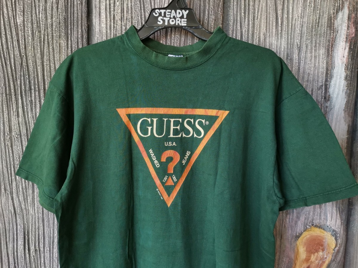 VINTAGE 1995 GUESS BIG LOGO SPELL OUT GREEN T SHIRT L ASAP ROCKY