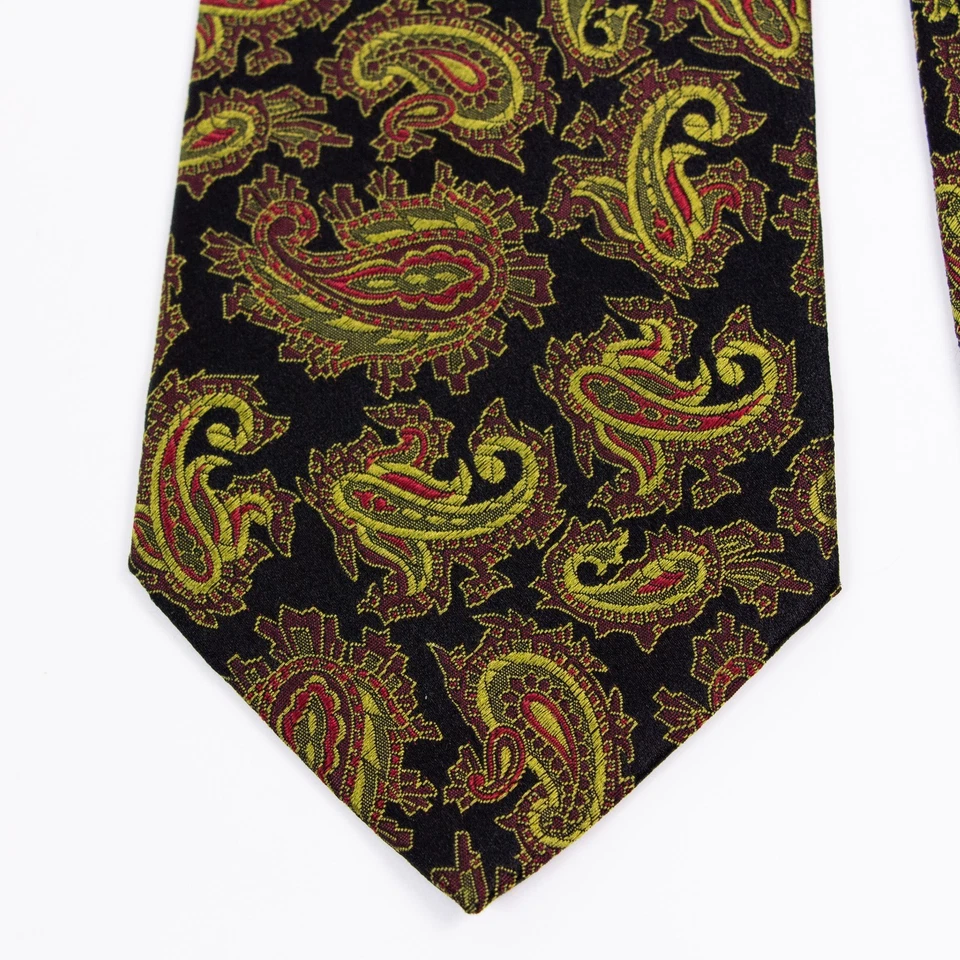 Corbata Bugatchi Para Hombre Negra Dorada Paisley Seda Hecha en Italia Foto 3 de 4