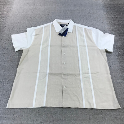 Nat Nast Shirt Mens Extra Large Button Up Beige White Colorblock Hawaiian Camp