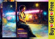 Lonely Neon Gaze 5"x7" Print on Matte Paper | Bold Colorful Urban Woman Print