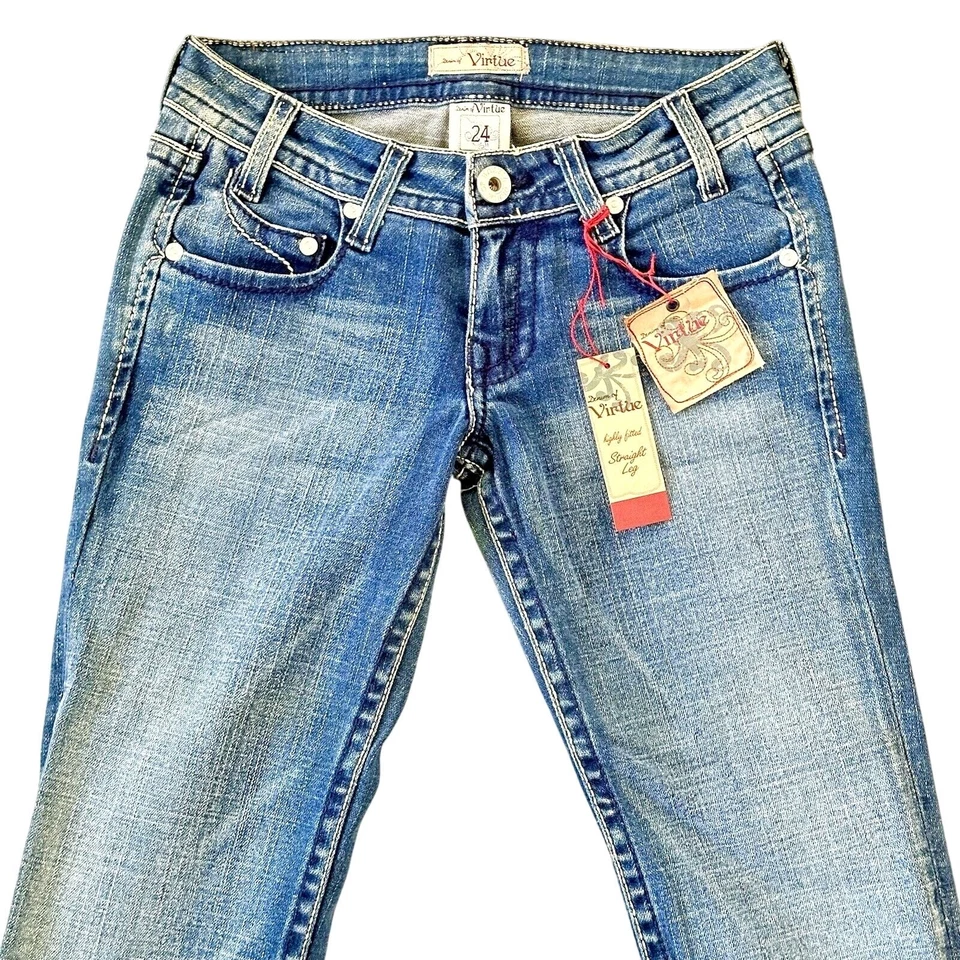 Denim of Virtue DOV Highly Fitted Straight Leg Blue Denim Jeans Size 24 x 34 NWT - Image 3 of 4