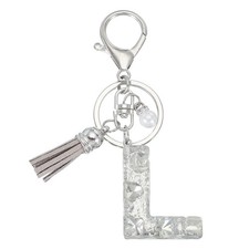 Initial Letter Keychain with Tassel, Alphabet Letter l Keyring, Silver