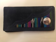 Western Blue Suede Check Book Wallet