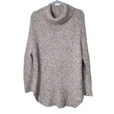 Free People Dylan Tweedy Gray Chunky Cowl Neck Oversize Tunic Sweater Size S