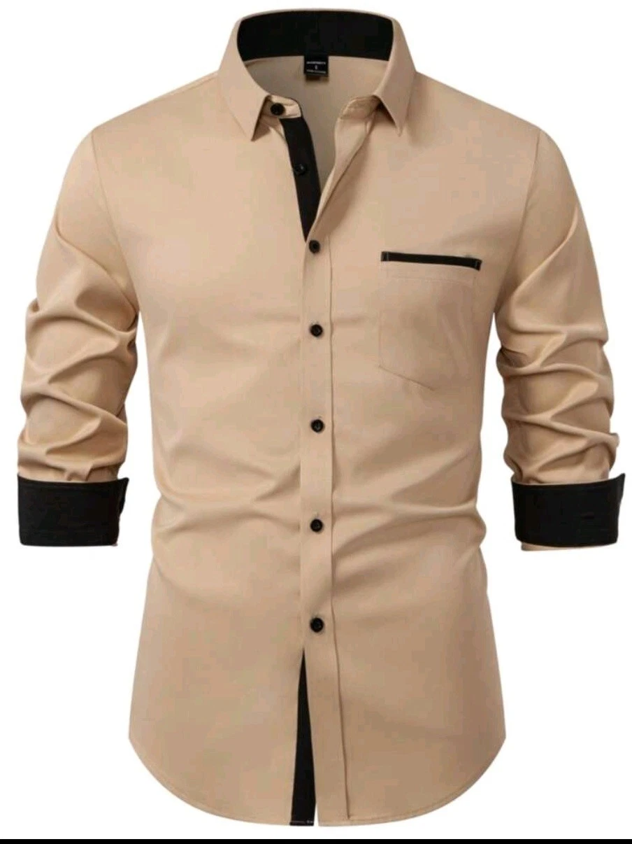 Manfinity Mode Men's Casual Contrast Color Patchwork Long Sleeve Shirt