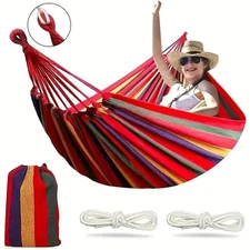 Single Wide Thick Canvas Hammock Outdoor Camping Portable Hanging Sleeping Bed