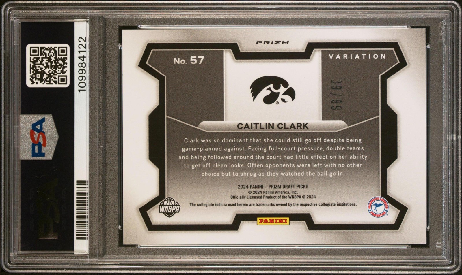 2024 Prizm Draft Picks Caitlin Clark Rookie Blue Ice #39/99 PSA 10 AG705 view 2